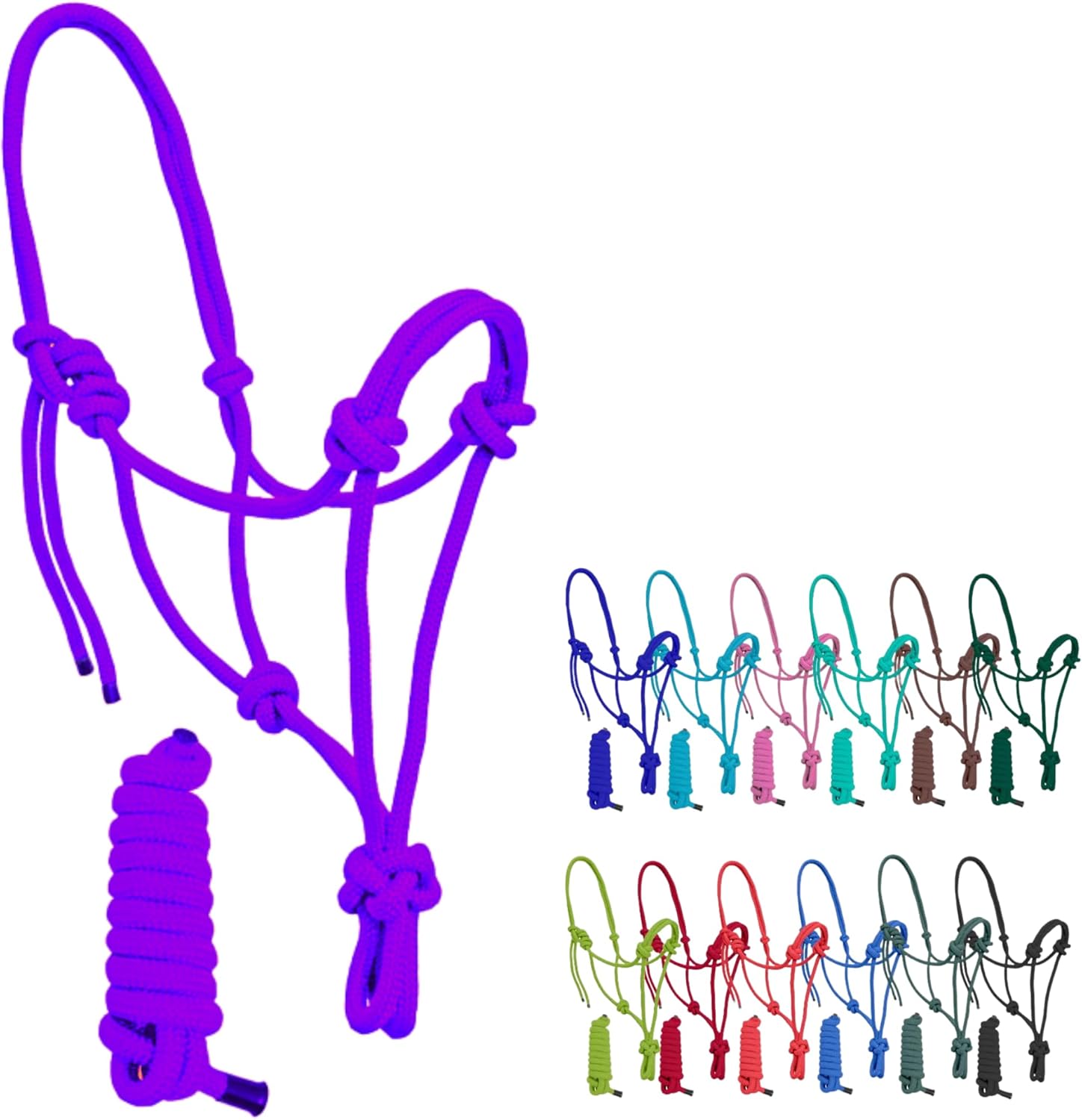 Resistance Plain Nylon Adjustable Rope Halter With Matching 6Ft Lead
