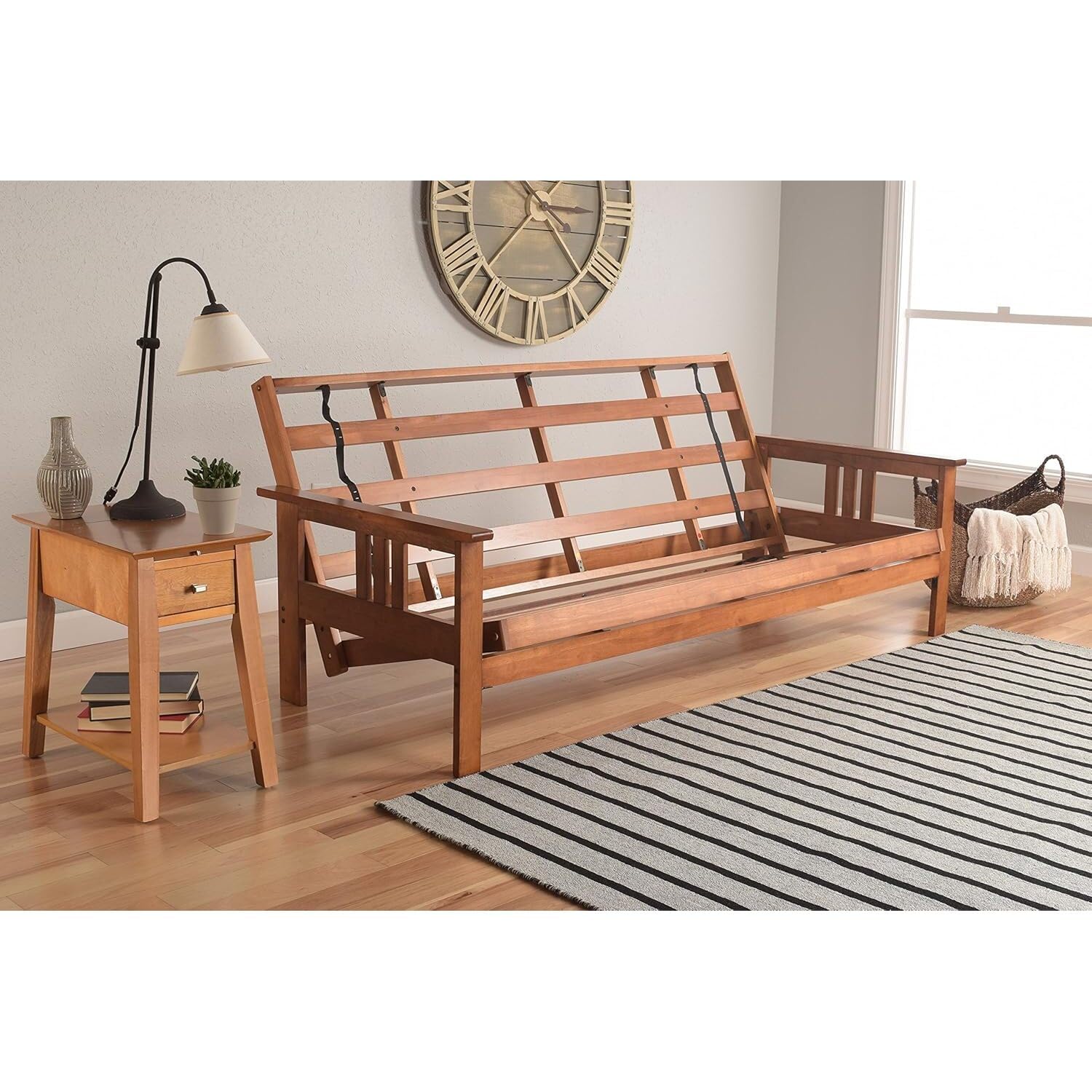 HomeStock Futon Frame Set with Mattress - Converts to Bed - Hardwood Sofa for Living Rooms Frame Only/Barbados