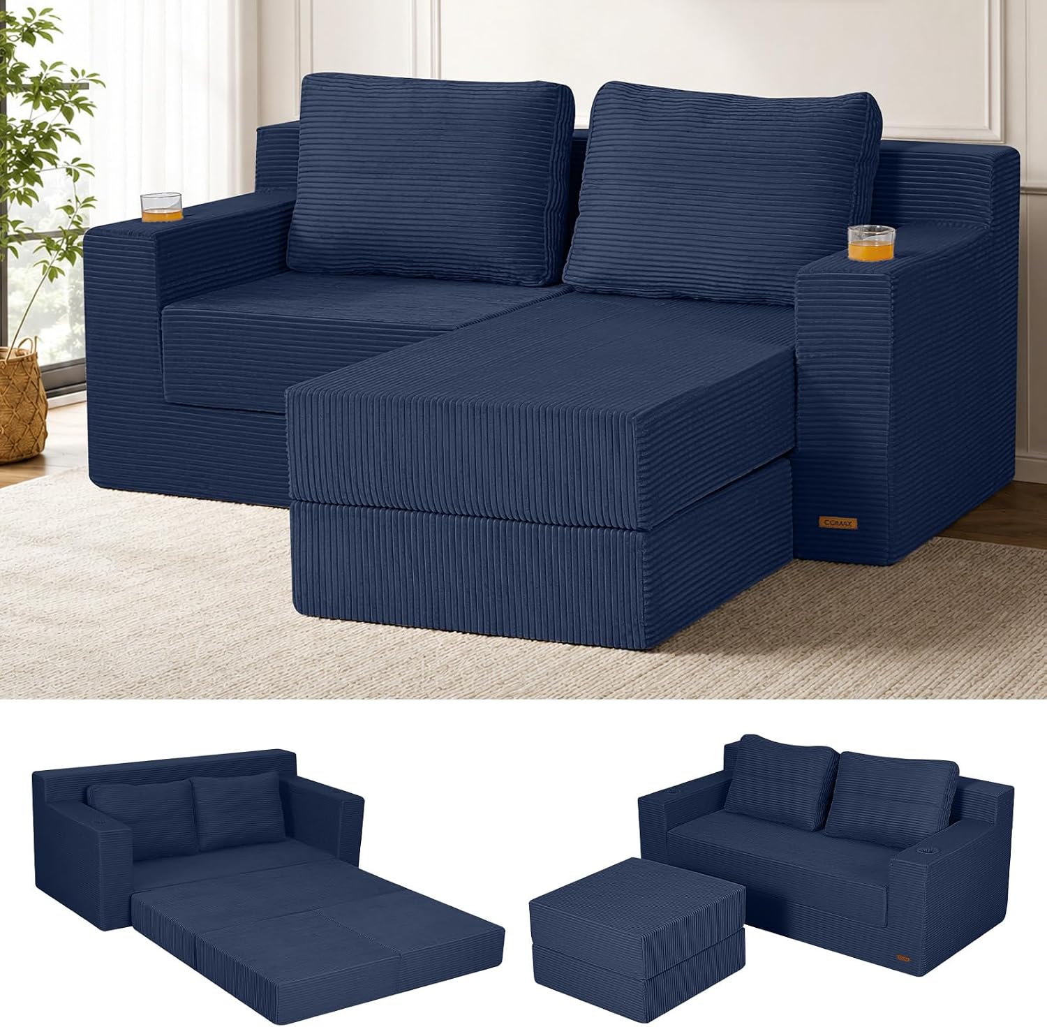COMAX Futon Sofa Bed, Convertible Sofa Bed, Folding Boneless Couches