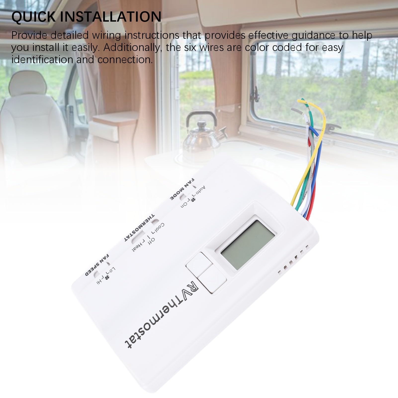 Thermostat Numérique RV, Contrôle Polyvalent du Chauffage et du Refroidissement pour Camping-car, Affichage Clair, Montage Mural, Matériau ABS, 1 unité