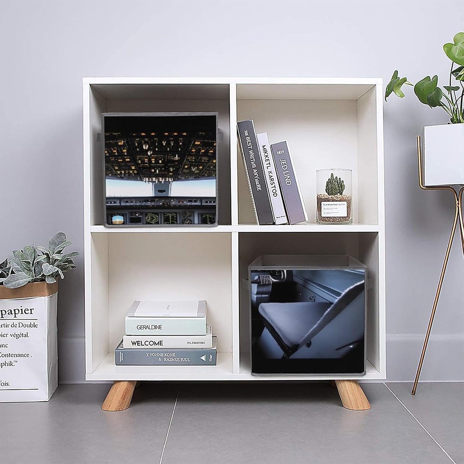 Multi Use Organizer Bins, Airplane Cockpit Printed Storage Bins, Foldable Storage Baskets Are Suitable For Bedrooms, Offices, And Cars