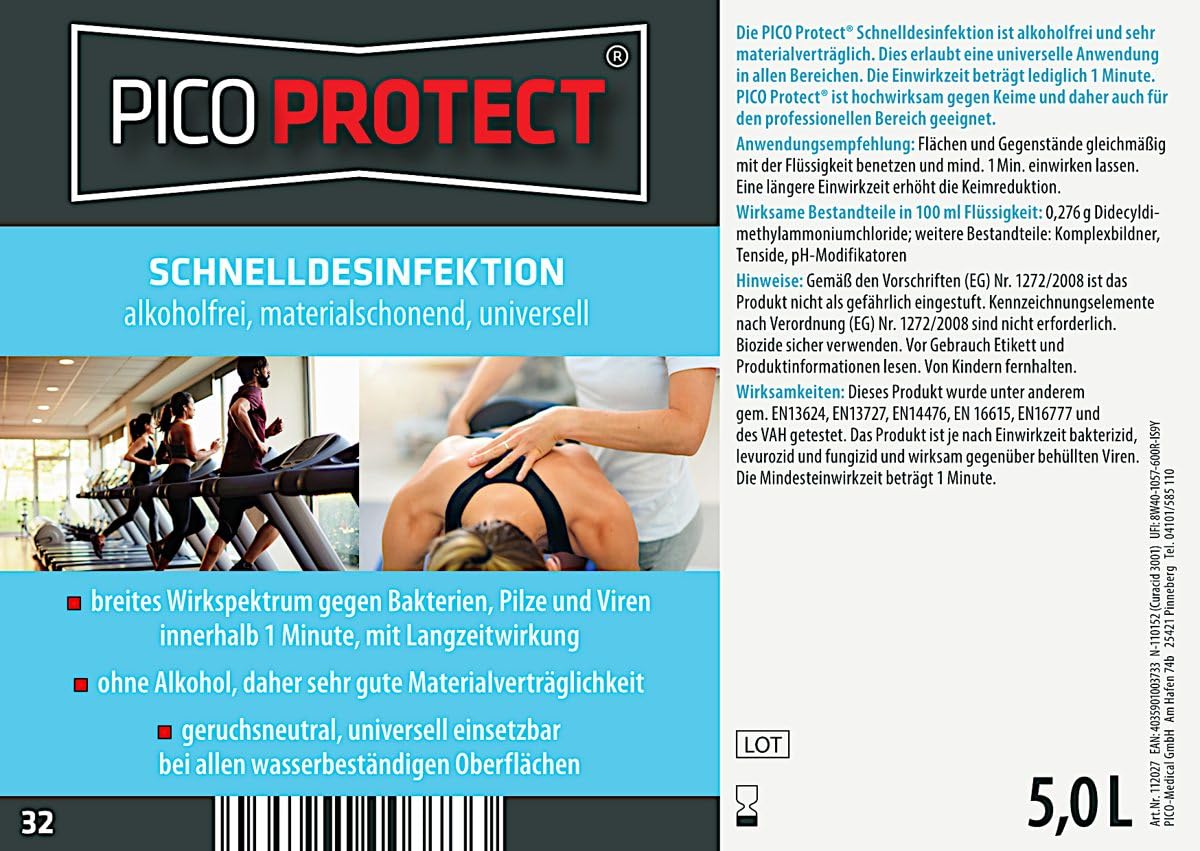 32, 2x5L, alkoholfreie Flächendesinfektion, für Physiopraxen, Fitness- und Sportstudios, sehr gute Materialverträglichkeit, 1 Min.