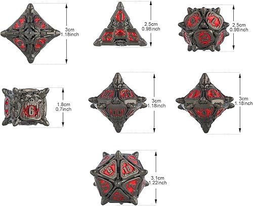 Vista 3 de Surpass DND - Juego de dados de metal para Calabozos y Dragones, juego de dados negros de metal con boca grande (negro y rojo)