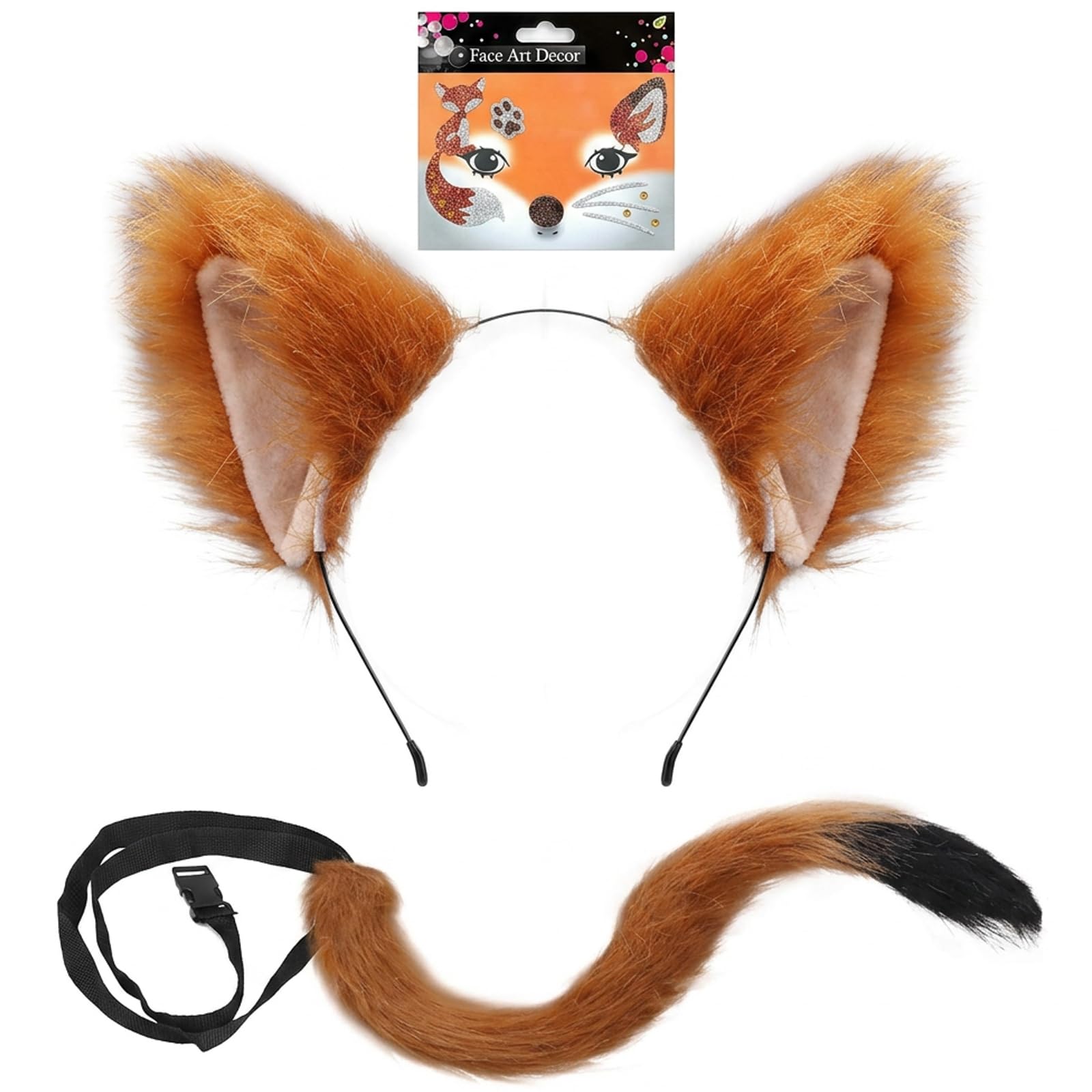 JISRKP Fox Costume Set, 3-Piece Fox Ears and Tail Furry Costume