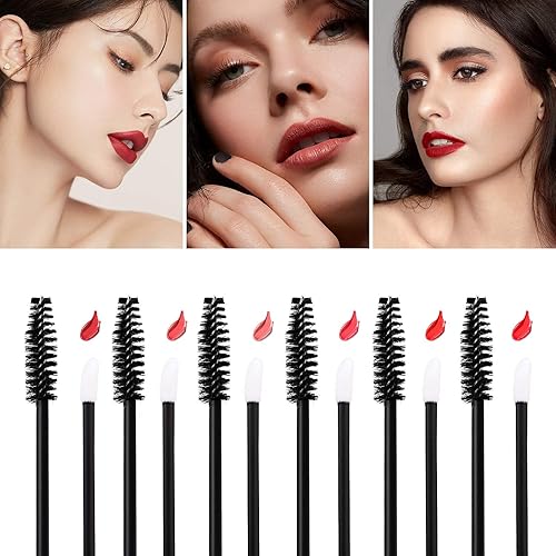 Miniatura 19 de Tbestmax 200 Disposable Mascara Wand Spoolies and Lip Brushes, Lipstick Lipgloss Applicator for Eyebrow Eyelash Extension Makeup Kits Red