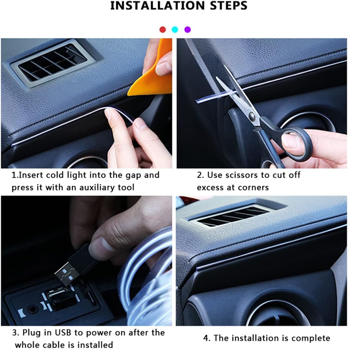 Interior Car Strip Lights, Goodream USB Music Sync Multicolor Multiple Modes LED Fiber Optic Light Ambient Neon Wire Lighting Kits for Sedan Truck SUV Accessories Center Console Dashboard : Automotive