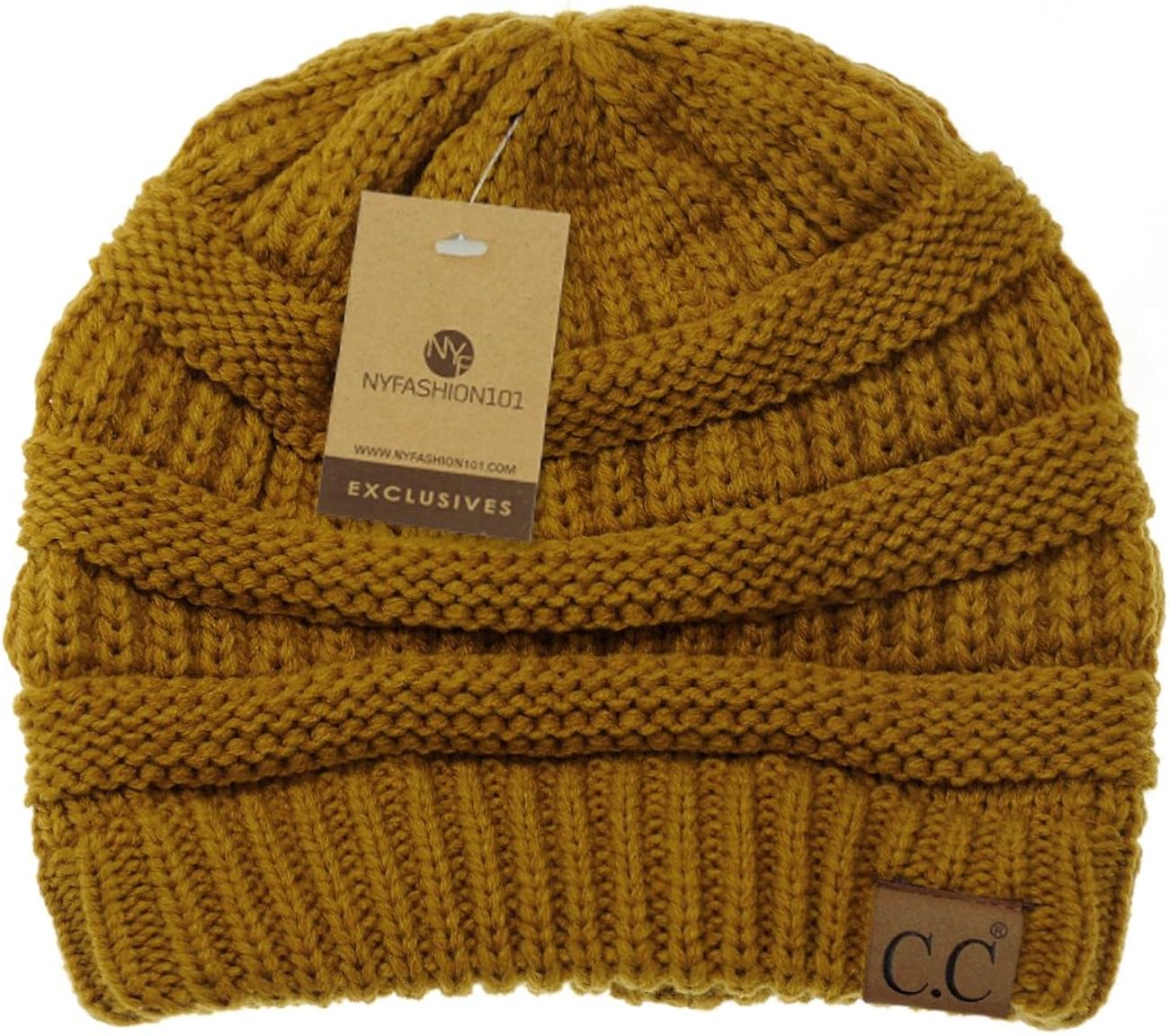 Vista 4 de C.C - Gorro de punto trenzado, elástico, moderno, grueso, suave y abrigado