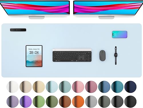 Miniatura 256 de Aothia Protector de escritorio de cuero, alfombrilla para mouse, alfombrilla de escritorio de oficina, antideslizante, de piel sintética, Agua,Azul