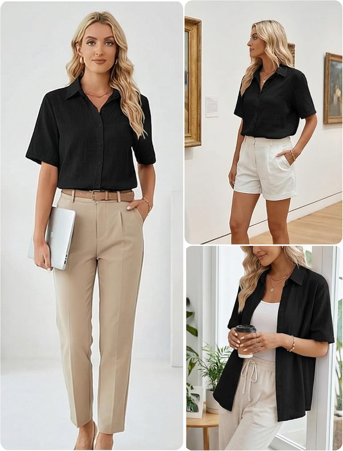 Zeagoo Women Linen Button Down Shirts Short Sleeve Blouse Business Casual Tops Dressy Summer Outfits - Image 5