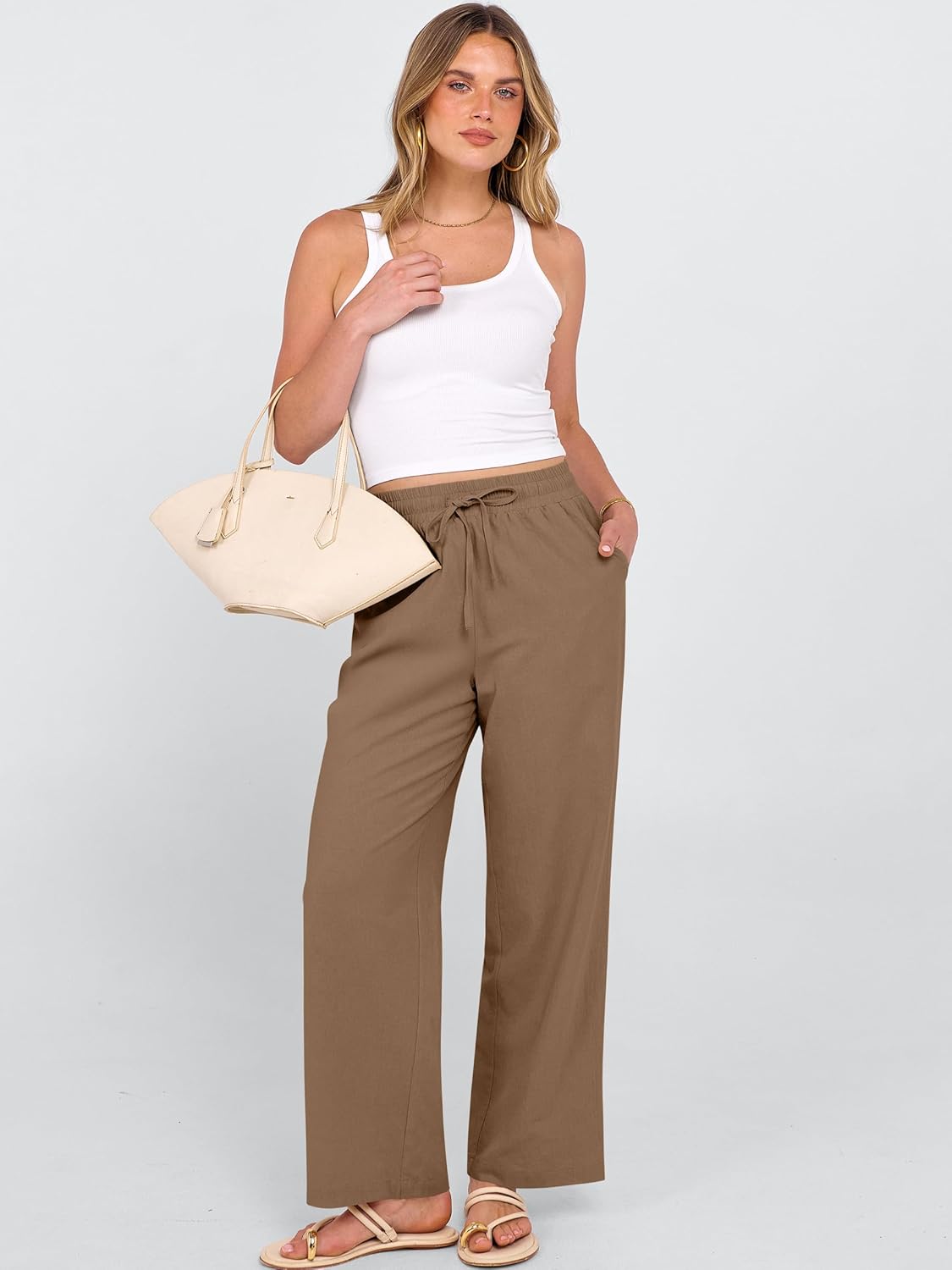 ANRABESS Womens Casual Pants Summer High Waist Drawstring Loose Fit 2026 Beach Lightweight Comfy Lounge Trousers with Pockets - Image 6