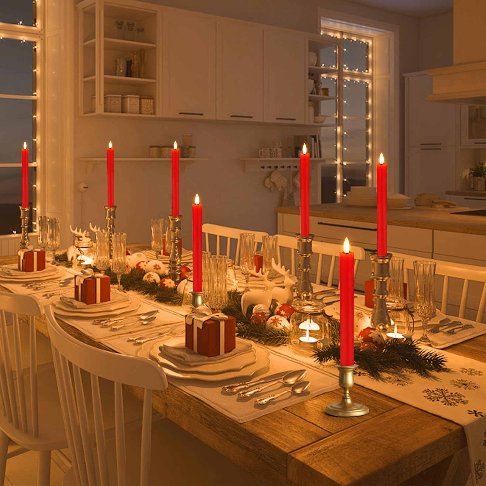 Flameless Candles with Remote: 8 Pack Battery Operated Window Candles 9.6" Real Wax LED Flickering Flameless Taper Candles 3D Wick Lights Halloween Christmas Wedding Birthday Party Decorations (Red)