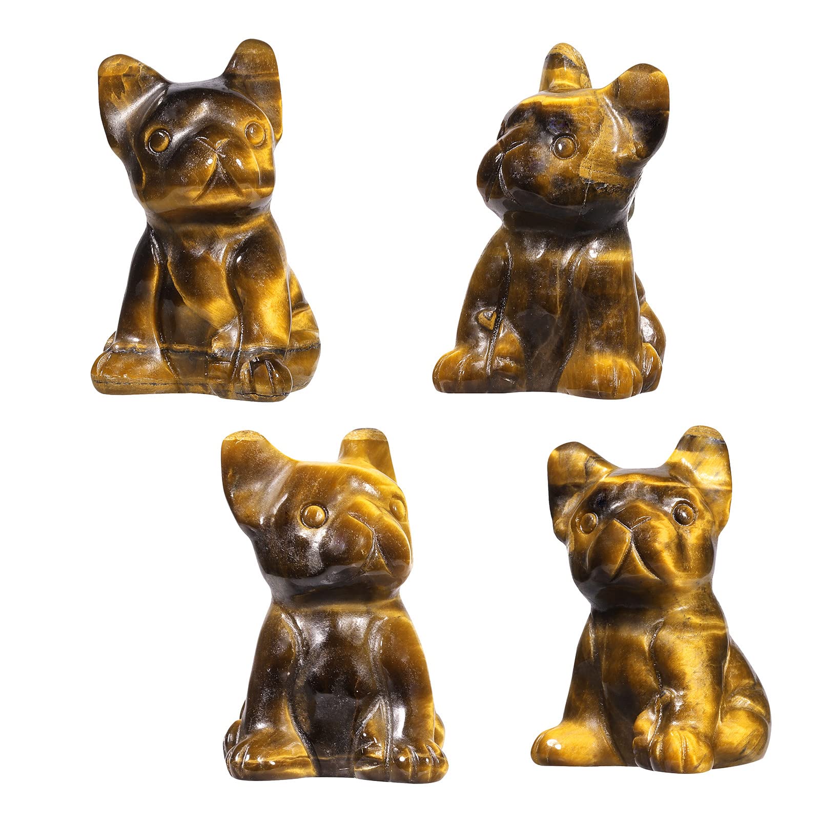 Nupuyai 2pcs Tiger's Eye Mini Crystal Stone Statue Hand Carved Animal Dog Puppy Set - Image 3