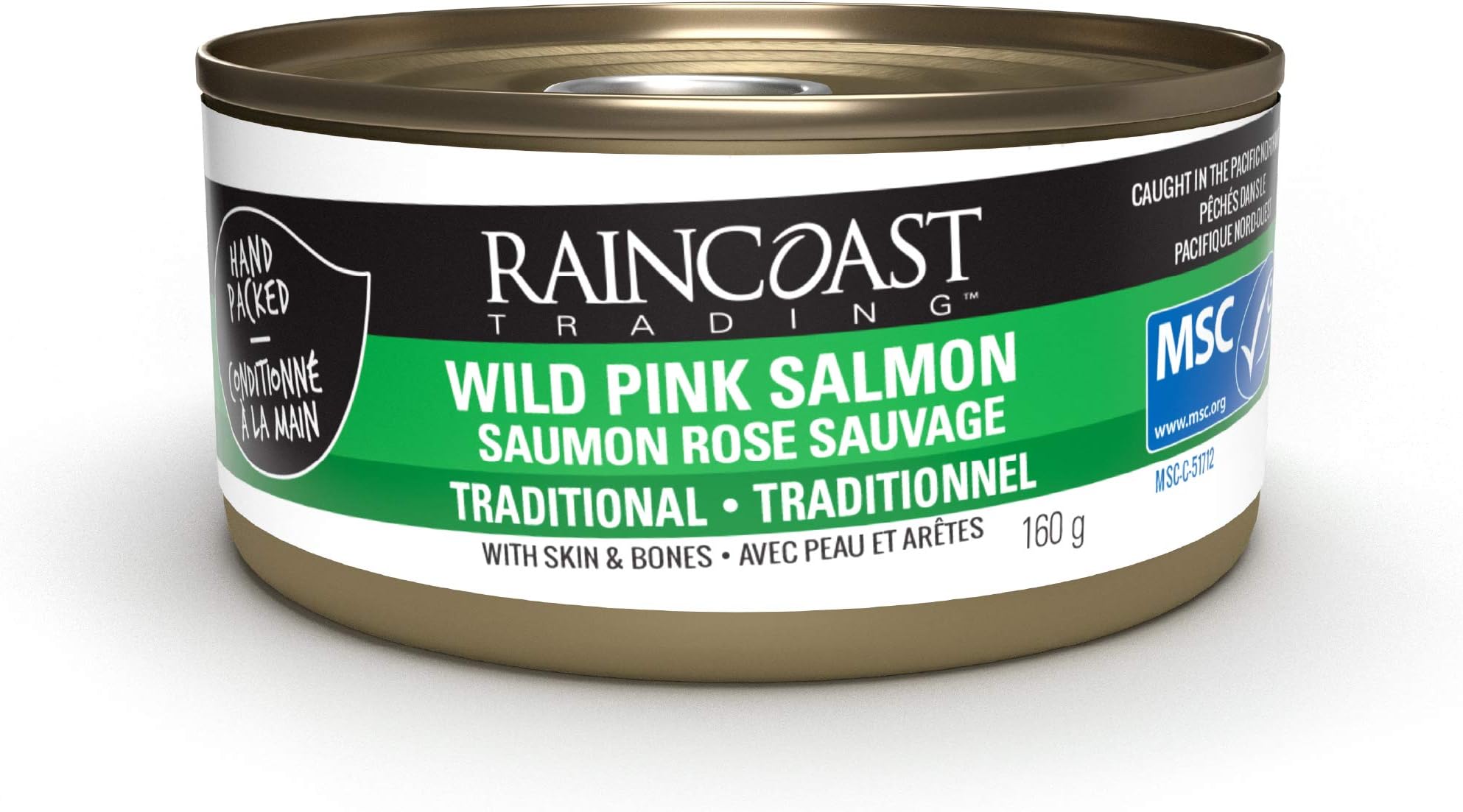 Raincoast Trading Canned Wild Pink Salmon Traditional Contains Skin and Bones Wild Caught Pacific Northwest Certified Sustainable Made in Canada High Protein Keto Friendly - Case of 12 5.6oz Cans