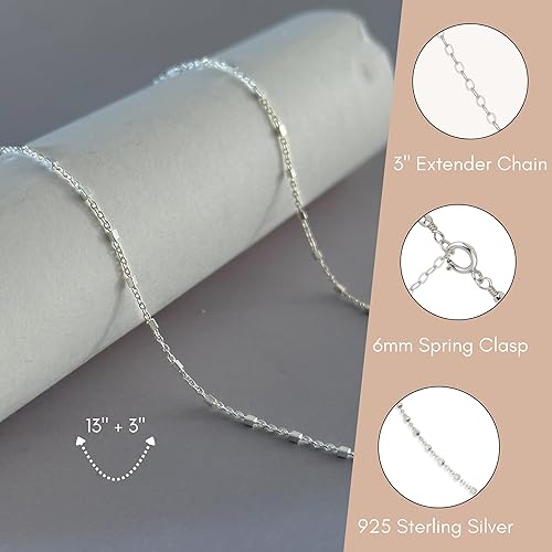 Miniatura 13 de Annika Bella Chain Choker Necklace for Women, 925 Sterling Silver Chokers, Length 13-16 Inches, Short Necklaces for Teens, Waterproof Jewelry Gift