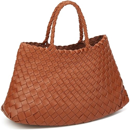 Woven Tote Bag for Women with Purse, Fashion Shoulder Hobo Underarm Bags, Large Woven Handmade Work Commuter Day Bags