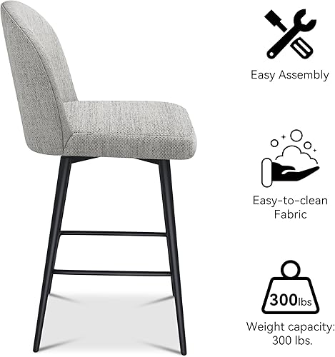 Miniatura 7 de Erdoru Juego de 2 taburetes de bar de altura de mostrador, taburetes de bar tapizados giratorios de 26 pulgadas con respaldo y patas de metal,