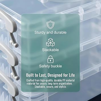 3 Tier Pencil Box with Handle, Stackable Plastic Pencil Box with Snap-Tight Lid and Handle, Portable Pencils Case for Pens, Beads, Jewelry, Stickers, Art and Office Supplies.
