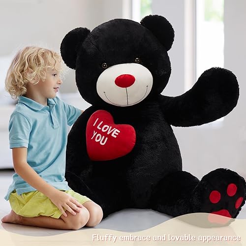 Miniatura 70 de Oso de peluche gigante de 52 pulgadas, animal de peluche grande con corazón, oso de peluche marrón grande para niños, regalo de San Valentín