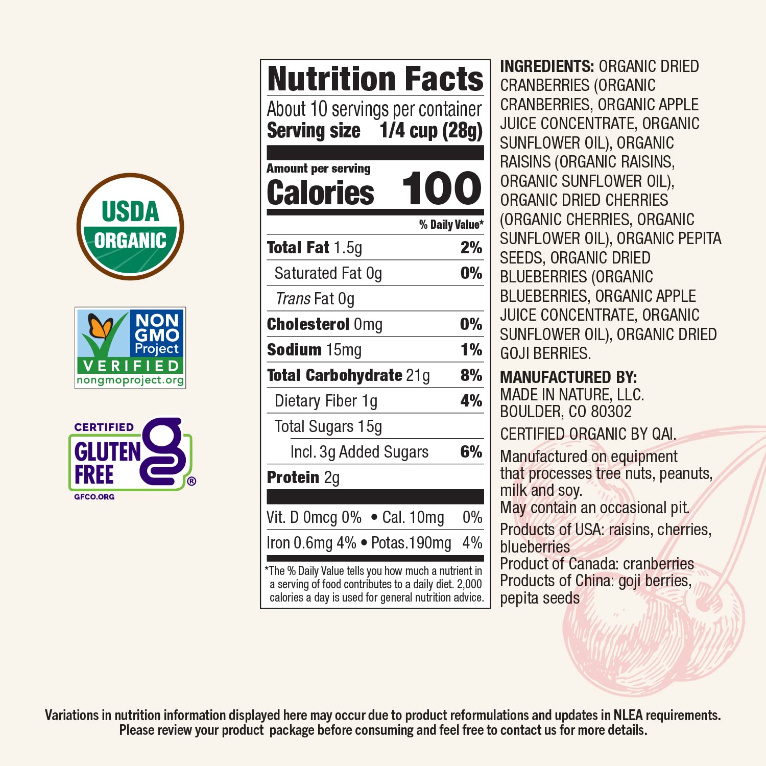 Made in Nature Superberry Fruit Fusion mezcla orgánica de frutos secos