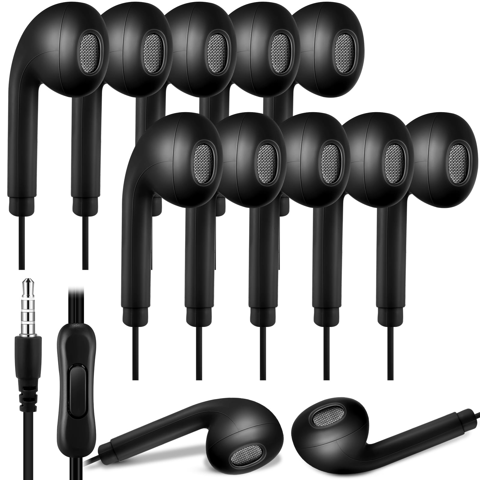 Xinnun 5 Pack Bulk Earbud Headphones with Mic Student in Ear Earbuds Classroom Wired Ear Buds with 3.5mm Headphone Plug for Adults School Library Museum Travel Plane Tablet