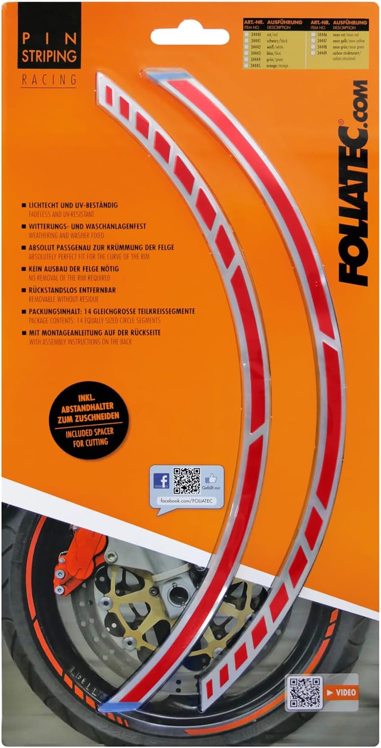 Foliatec PIN Striping Racing Motorbike Self Adhesive Car Wash Proof Racing Style Red
