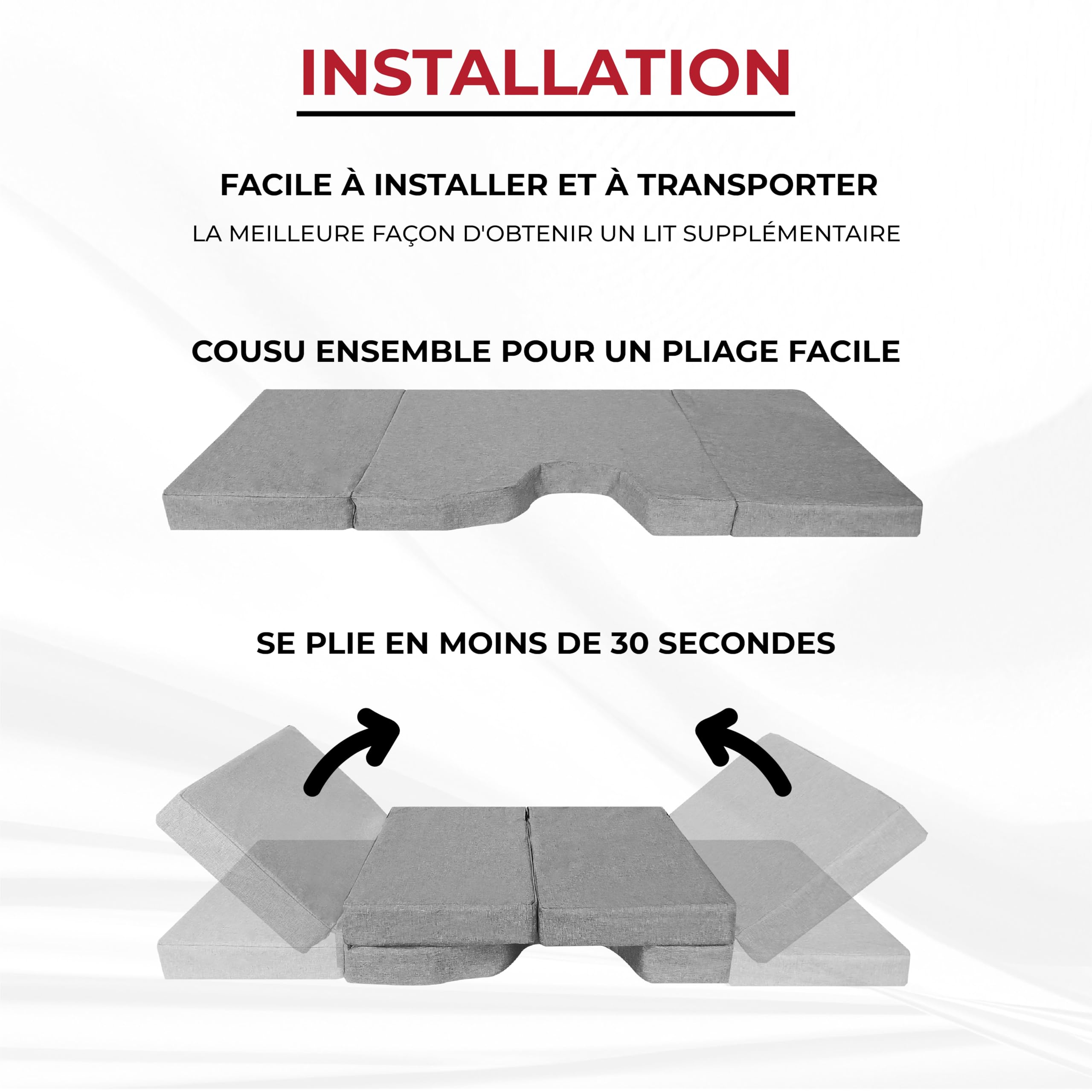 Matelas pliant Camper compatible Peugeot Traveller, Citroën Jumpy SpaceTourer, Toyota Proace II (+2016) - pour plage avant, gris