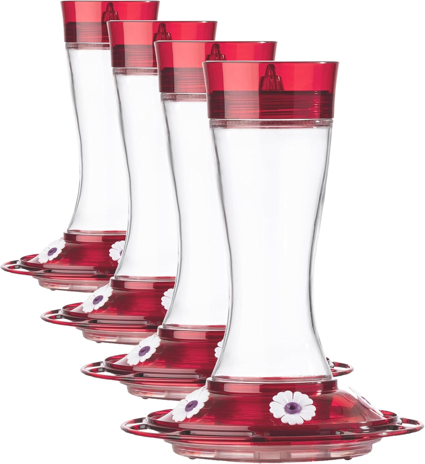 More Birds Bird Health+ Garnet Hummingbird Feeder, Glass Hummingbird Feeders for Outdoors, 5 Feeding Stations, 20 Ounces (Pack of 4)