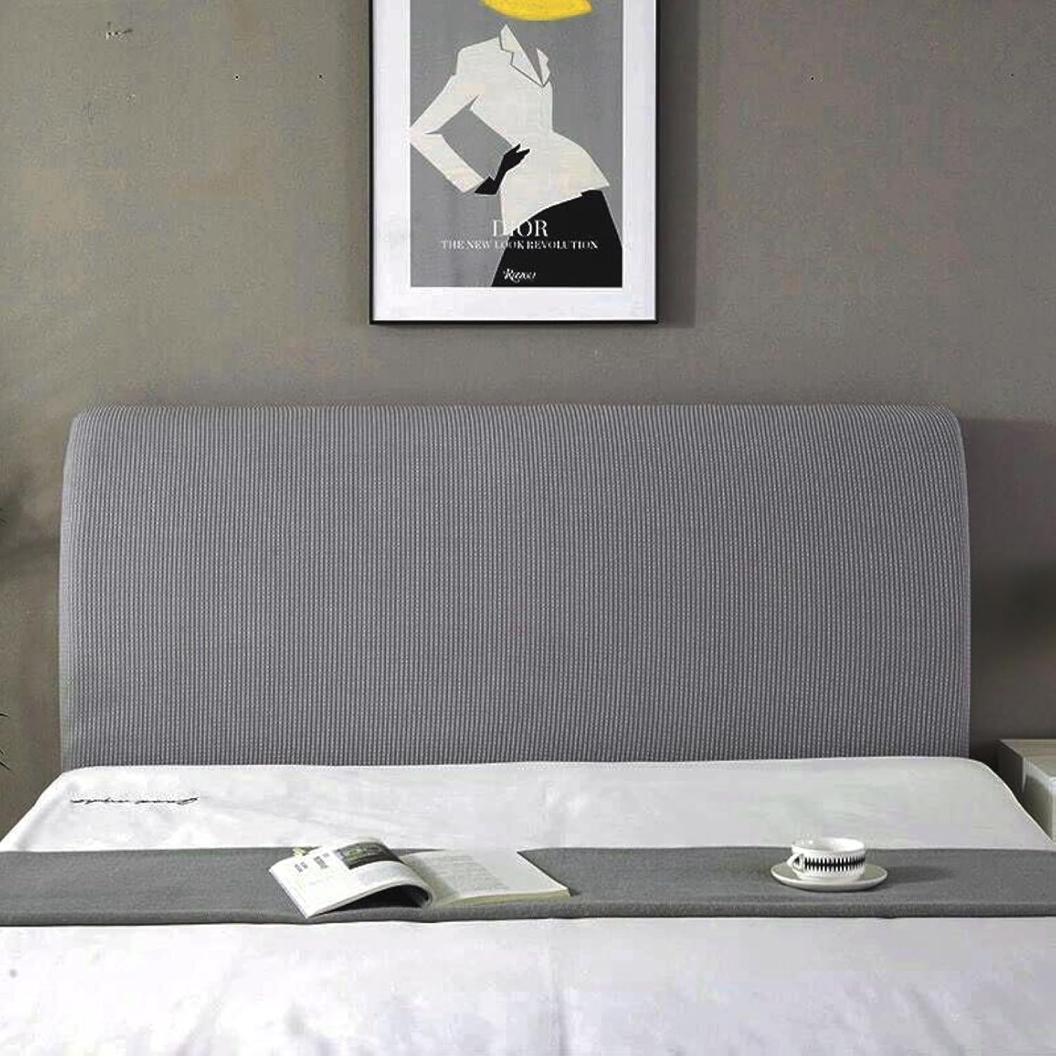 TourKing Copertura Protettiva Per Testiera Letto, Universale 140-160 Cm, Antipolvere, Elastica, Tessuto Jacquard Grigio, 95% Poliestere 5% Spandex