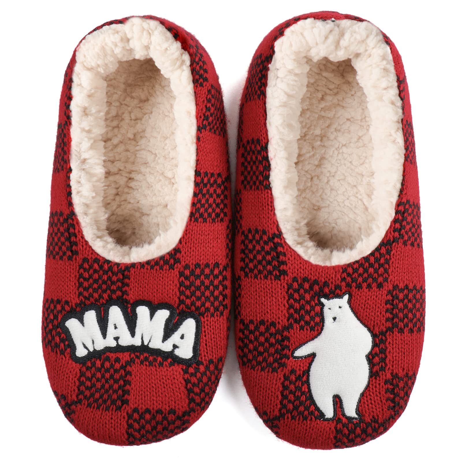 ZizorFamily Bear Slipper Socks with Nonslip Grippers, Unisex Comfy Fuzzy Thick Floor Socks with Warm Soft Fluffy Sherpa Fleece Lining for Mom Dad