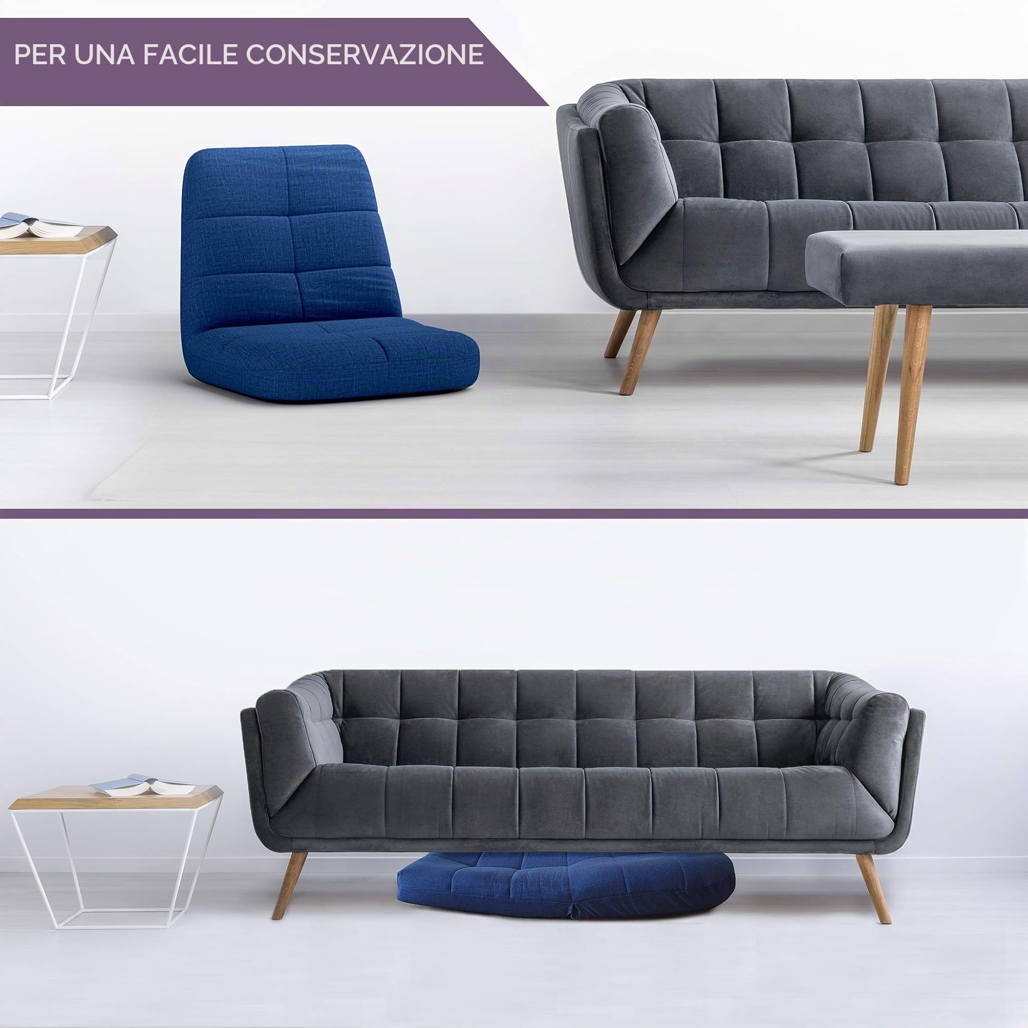 bonVIVO Easy Lounge Sedia da Terra Pieghevole Reclinabile | Poltrona imbottita con schienale regolabile per meditazione, yoga, lettura e relax. Design portatile per casa.