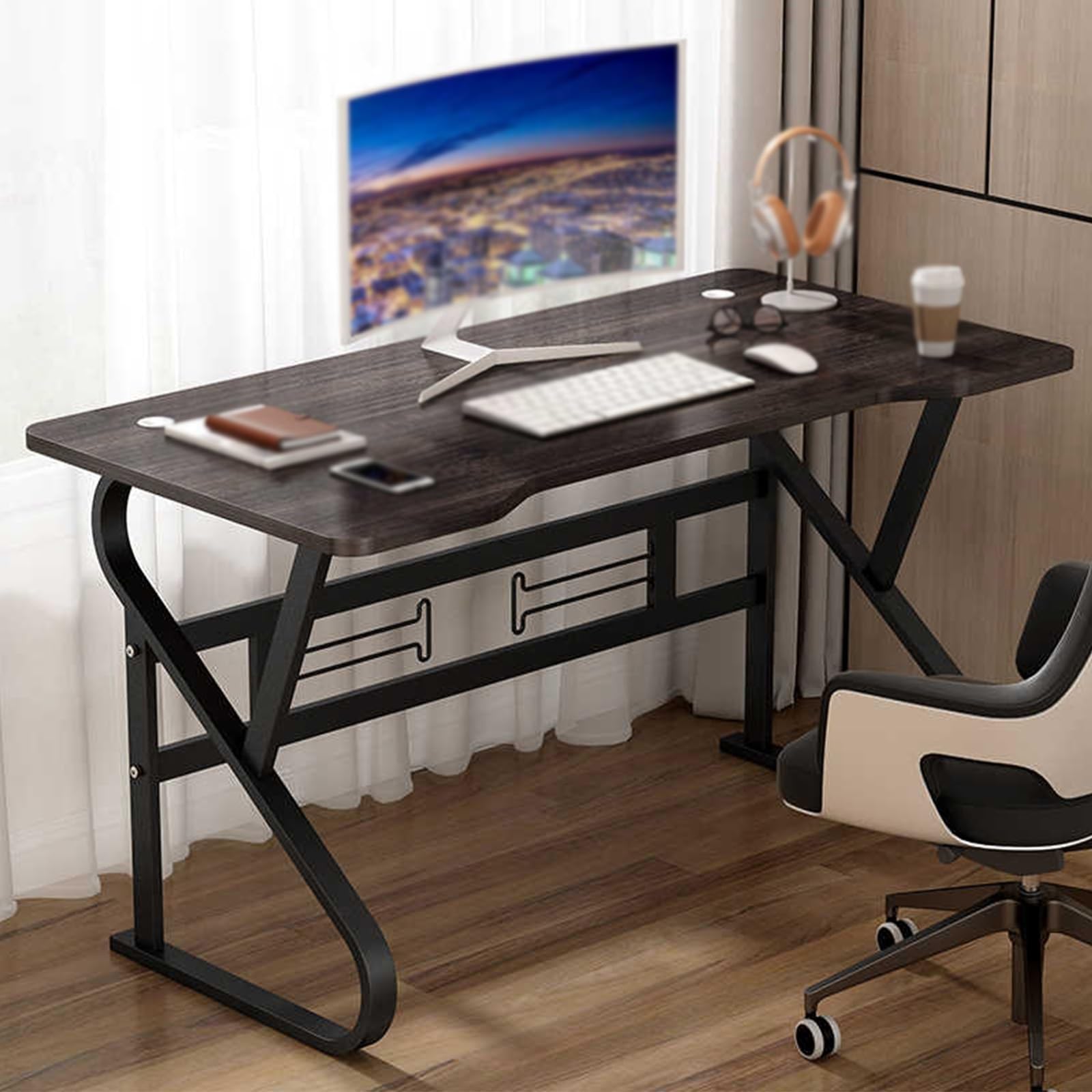 Bureau d'ordinateur 120 cm marron pour le télétravail et l'étude