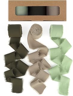 3 Rolls Chiffon Ribbon, 1.5inch x 7yd Chiffon Ribbon Rolls  Flower Wrapping Ribbon Set for Bouquets Wedding Gift Wrapping DIY Crafts (Green Series)