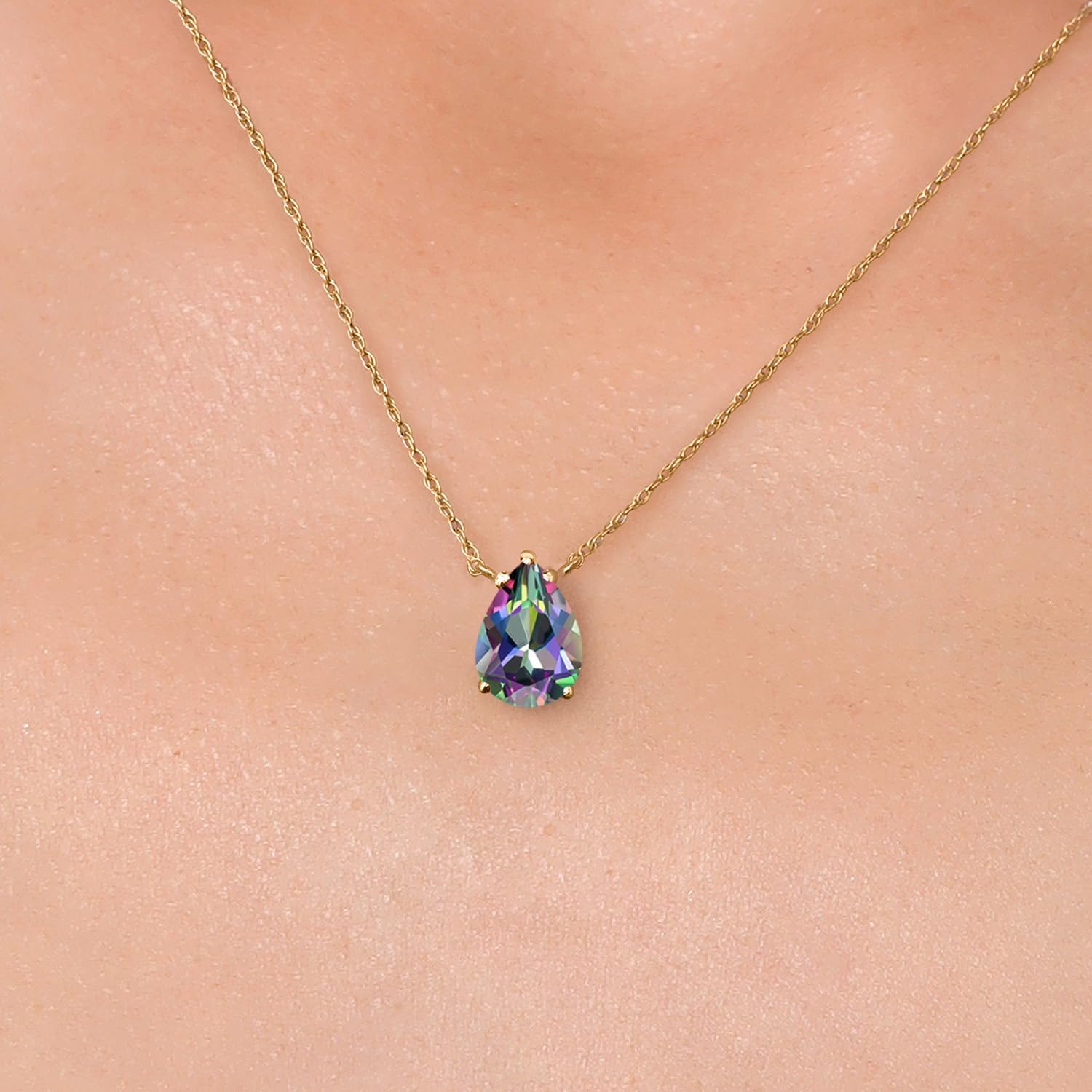 Gem Stone King 14K Yellow Gold Green Mystic Topaz Pendant Necklace for Women | 2.52 Cttw | Gemstone November Birthstone | Pear Shape 10X7MM | With 18 Inch Chain - Image 3