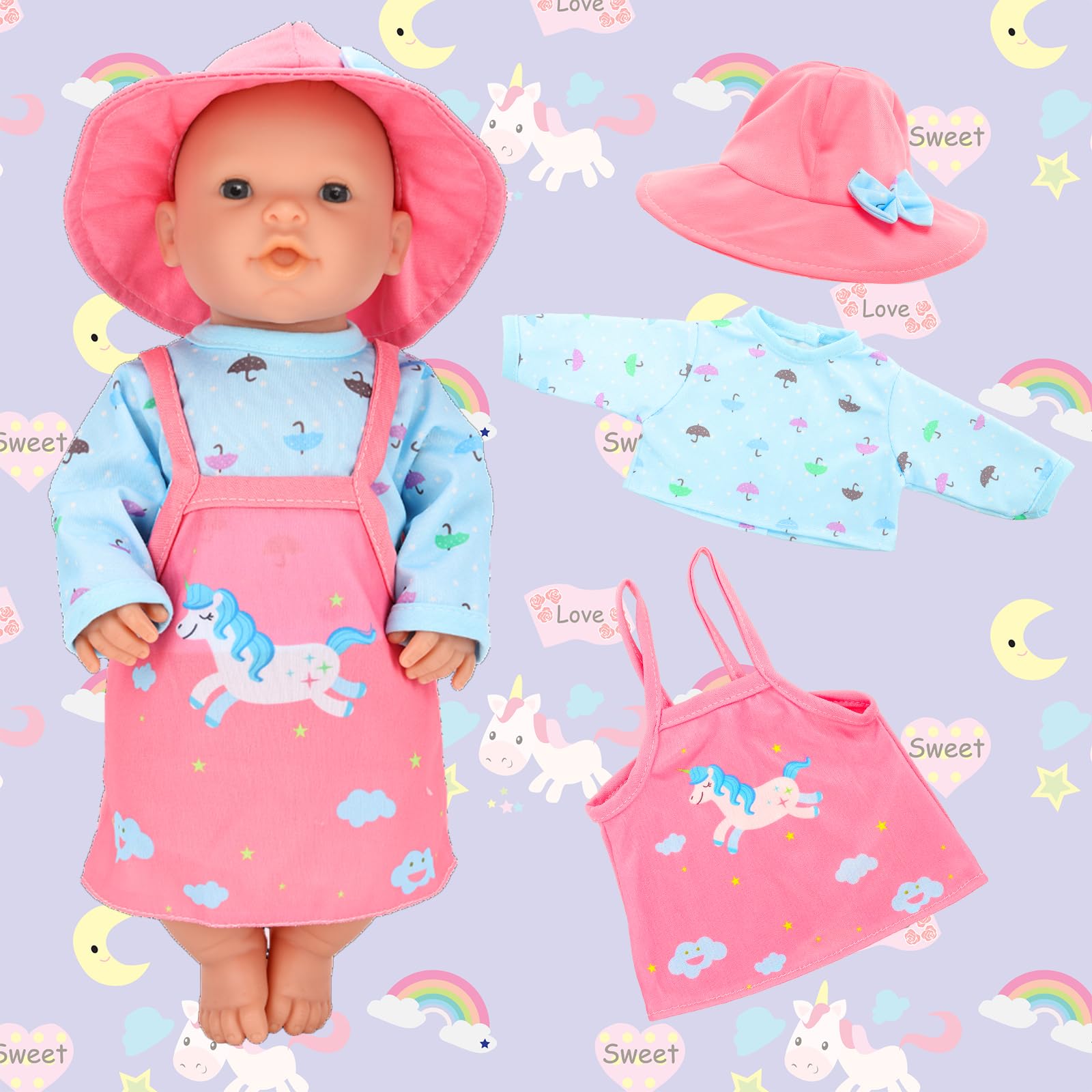 Festfun 3 Set Vêtement de Poupée 36cm Habit Robe de New Born Poupon