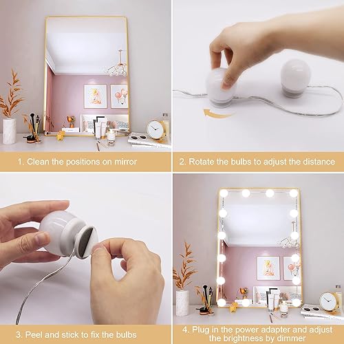 Miniatura 5 de Luces de tocador para espejo 16 bombillas LED luces de maquillaje de Hollywood 3 modos de color brillo regulable enchufar pegar para tocador baño