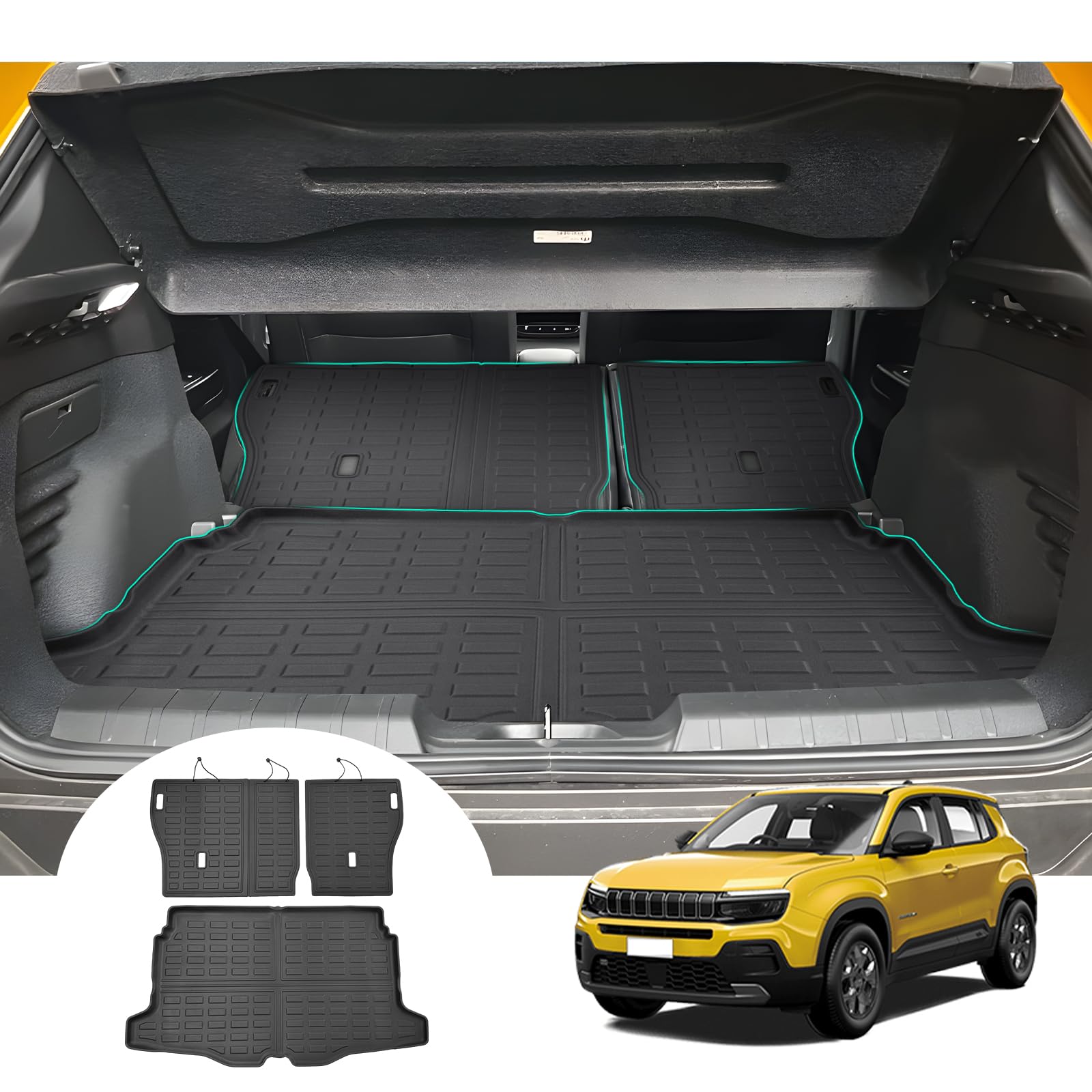 GAFAT Compatibile con Jeep Avenger Hybrid EV 2025 2026-2023 Tappetino per Bagagliaio + Sedili Posteriori, Facile da Piegare, Tutte le Stagioni, TPE Gomma Originale 3D, Avenger Accessori [Non per 4×e]