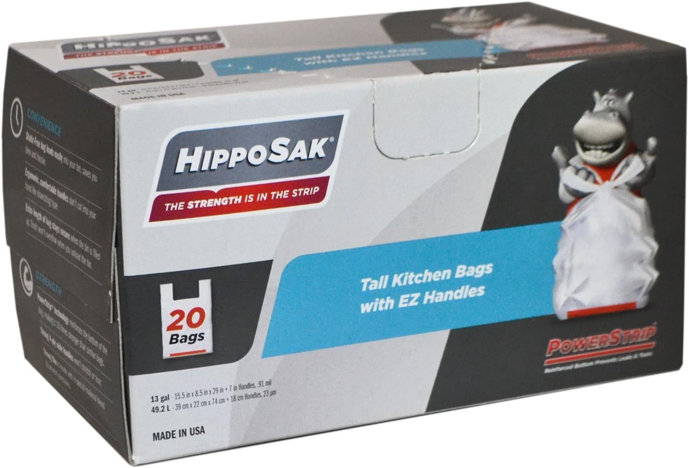 Hippo Sak Tall Kitchen Bag for Cat Litter Box Liner, White, 20 Count