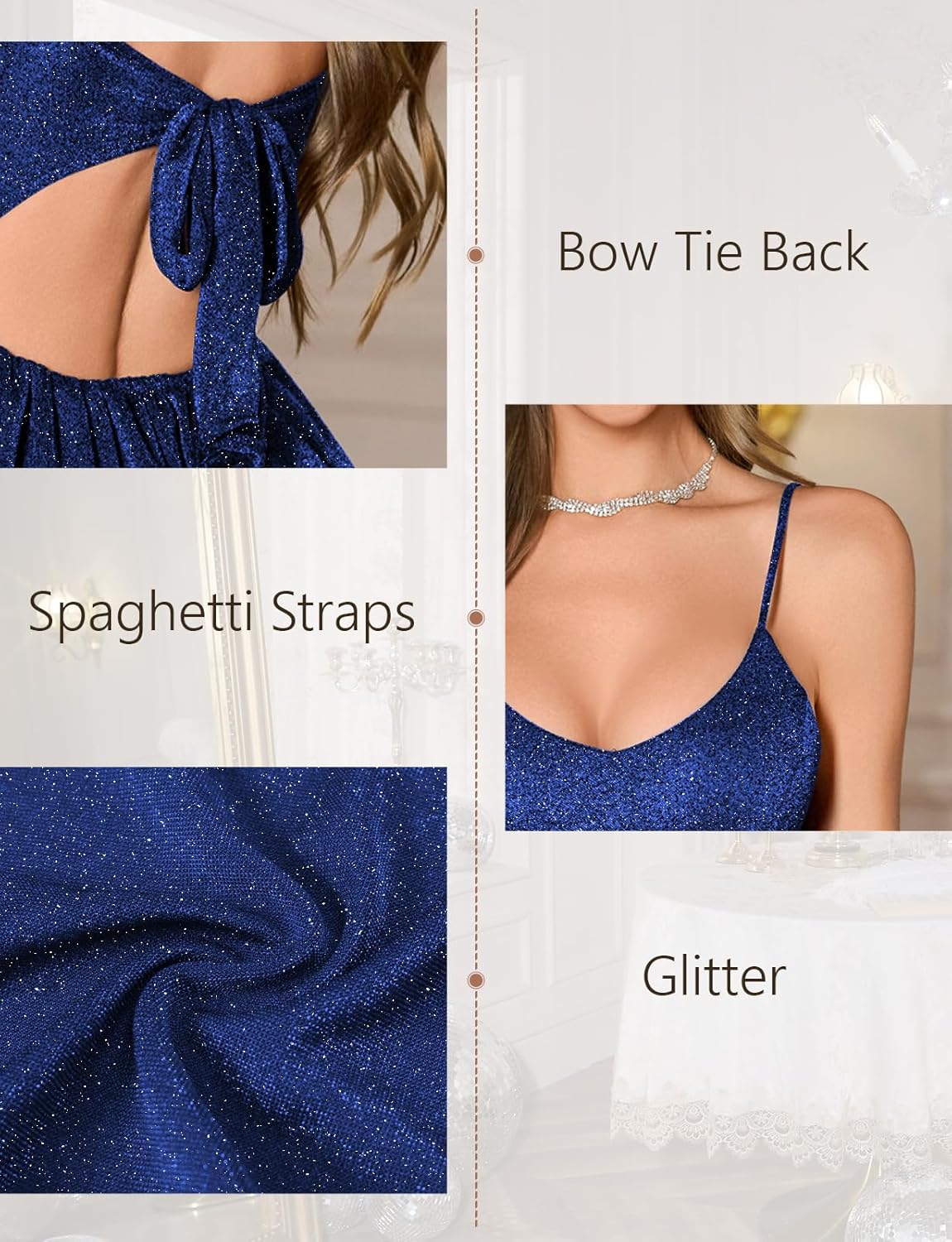 Bbonlinedress Women Sparkly Homecoming Dress for Teens Short Cocktail Prom Glitter Night Club Tie Back Spaghetti Straps Dress - Image 7