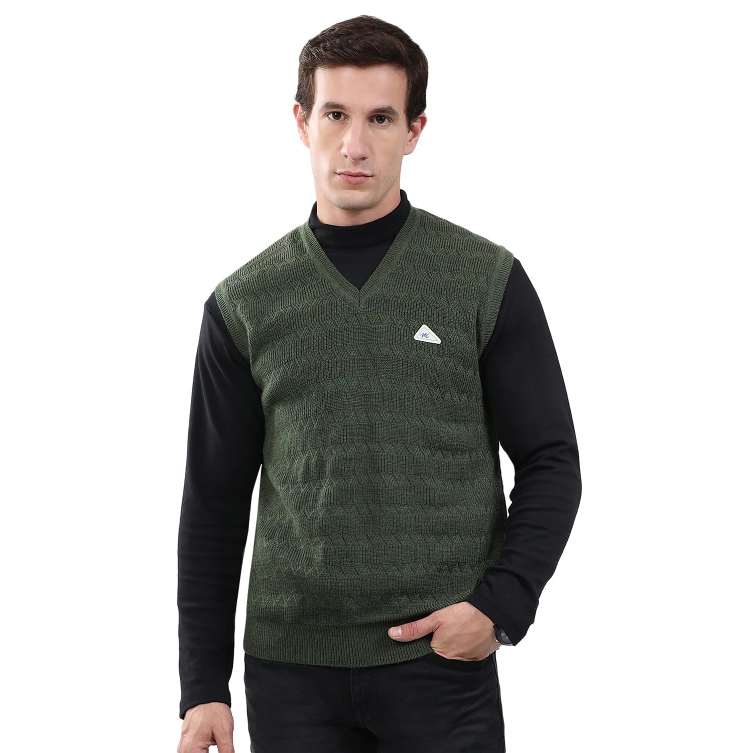 Men's Regular Fit Sweater | Self Design Pattern | Pull-On Closure with Sleeveless V Neck | Textured Knit Vest for Men