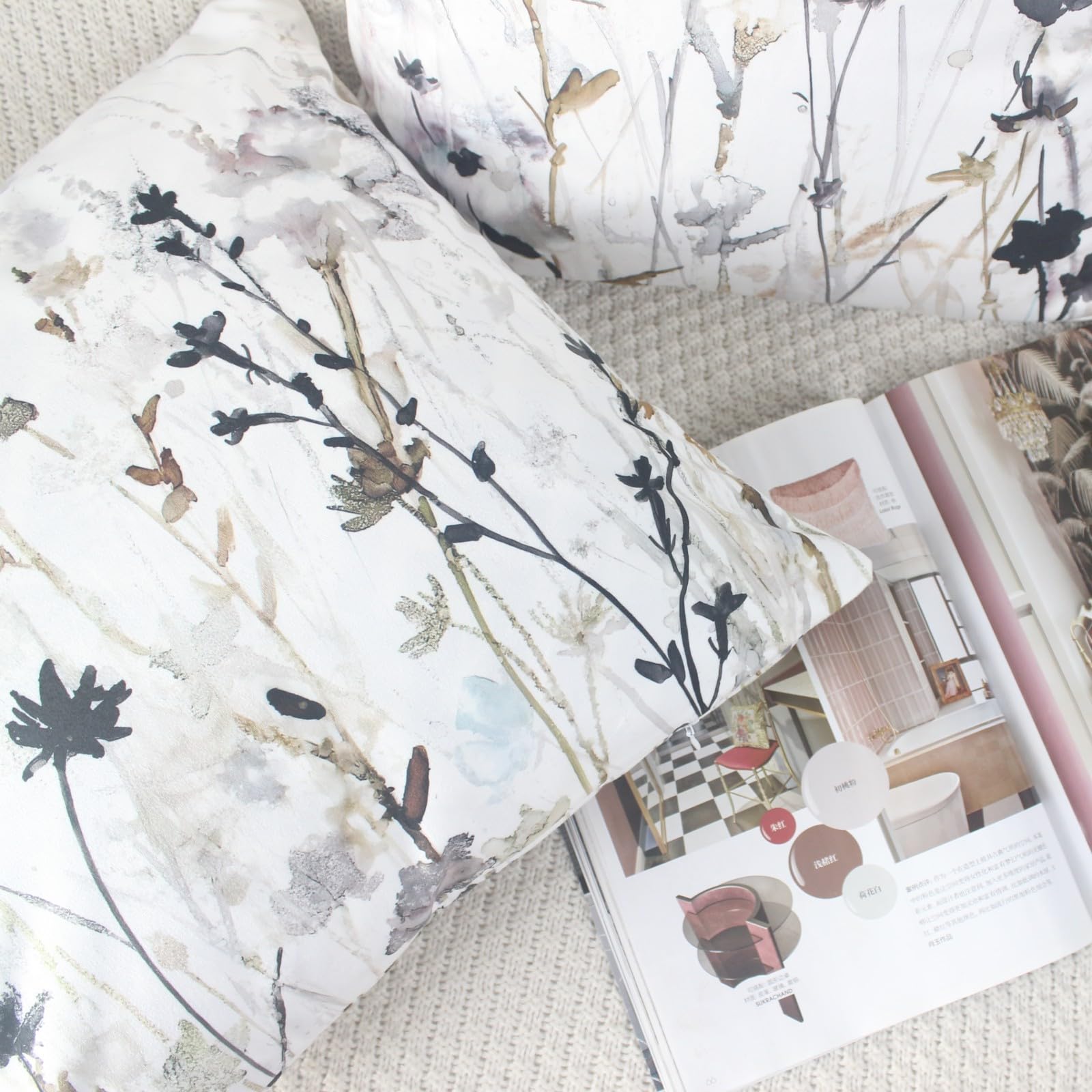 NIULAA Velvet Cushion Covers 45 x 45 Set of 2 Spring Cushion Cover Grey Watercolor Square Pillow Case Decorative Sofa Cushion Covers 18x18 Scatter Cushions Covers Art Deco - Image 4