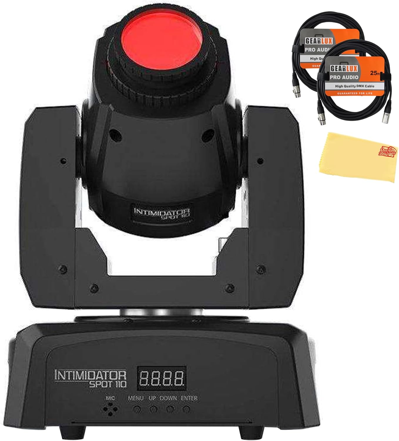 Chauvet DJ Intimidator Spot 110 10-Watt Moving Head LED Spotlight Bundle with 2 DMX Cables and Austin Bazaar Polishing Cloth