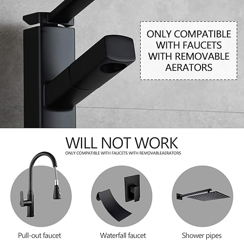 Miniatura 8 de Tecmolog Válvula desviadora de grifo con aireador de 2 flujos de latón divisor de grifo de cocina a manguera adaptador M22 x M24, cromo, SBA021D