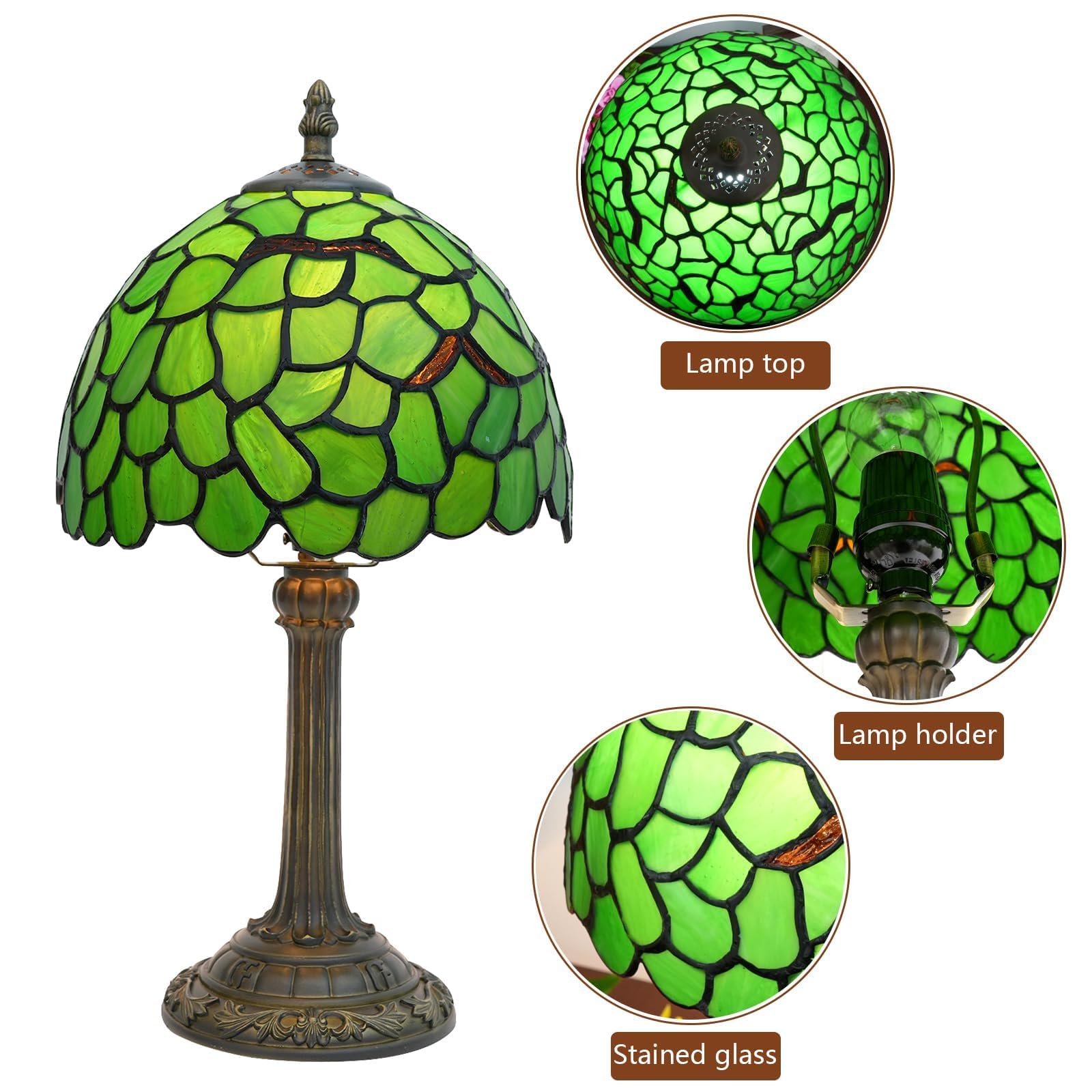 Tiffany Lampe, Nachttischlampe, Buntglaslampe für Schlafzimmer, Wohnheim, Küche, ästhetisches, süßes Wohndekor-Geschenk (Grünes Blatt)