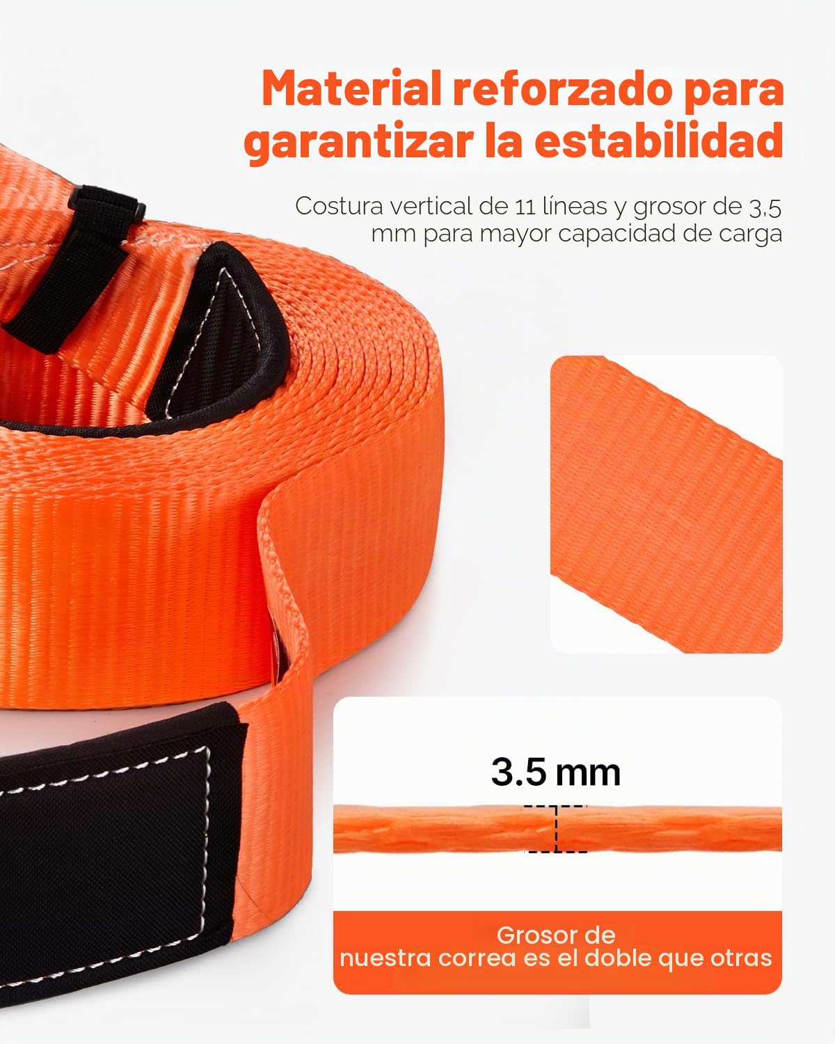 VEVOR Kit de Recuperación de Correas de Remolque, 76,2 mm x 9,1 m Capacidad de 16329 kg Correa de Cabrestante con Fundas Protectoras y Bolsa de Almacenamiento, Grilletes de Anilla en D para SUV, ATV