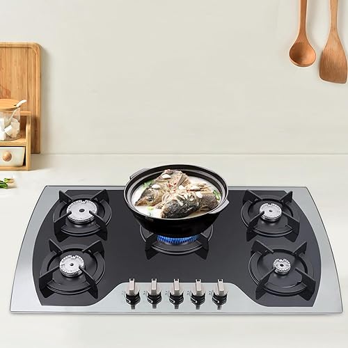 Miniatura 5 de Estufa de gas de 36 pulgadas GLPNG, 5 quemadores, estufa de gas, estufa de gas integrada, protección de termopar, estufa de gas de acero inoxidable