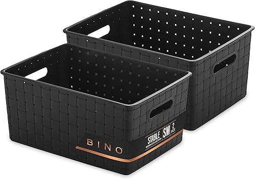 BINO | Cestas de Almacenamiento de Plástico Pequeñas - Negro | LA COLECCIÓN ESTABLE | Almacenamiento Multiusos | Organizador de Gabinete Rectangular