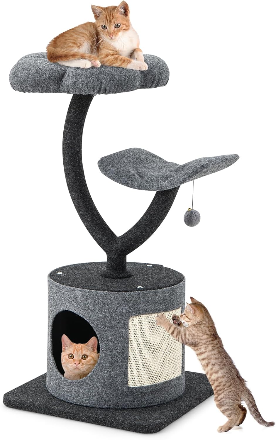 PETSITE 35" Cat Tree for Indoor Cats, 3-Tier Cat Tower with Sisal Covered Scratching Board, Flower-Shaped Perch, Curved Perch, Private Condo, Jingling Ball, Flower Cat Tree for Small/Large Cats