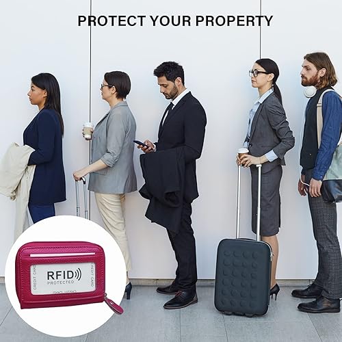 Vista 7 de Tarjetero RFID de bolsillo con ventana para ID, piel genuina, S, Rosa