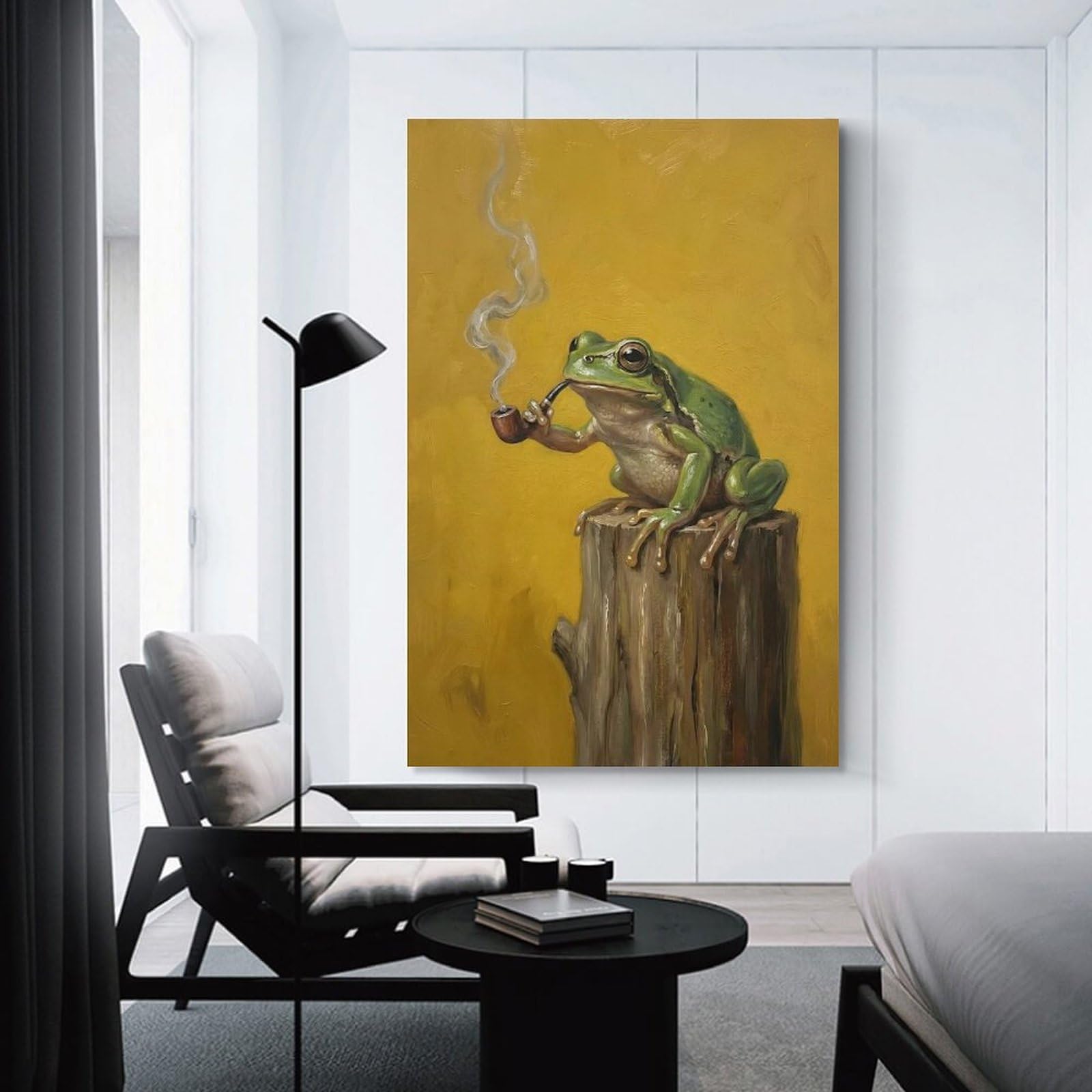 Junmoney Frog Smoking A Pipe on A Tree Stump Home Decor Wall Art, 20x30inch(50x75cm), for Apartments, Flats Or New Home Decor, An Easy Choice for New Home Styling