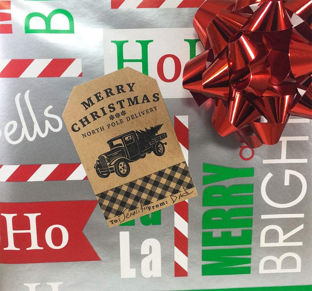 Natural Kraft Gift Tags Holiday Present Stickers 4 Different Designs 2 x 3 Inch 100 Total Labels : Health & Household